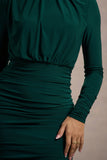 Dasha Bottle Green Ruched High-Neck Long-Sleeve Midi Dress