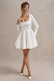 Wilder White Square-Neck Long-Sleeve Skater Mini Dress