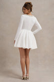 Wilder White Square-Neck Long-Sleeve Skater Mini Dress