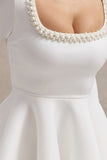 Wilder White Square-Neck Long-Sleeve Skater Mini Dress