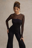 Iggy Black Flared-Leg Jumpsuit With Mesh Sleeves