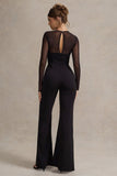 Iggy Black Flared-Leg Jumpsuit With Mesh Sleeves
