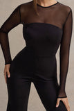 Iggy Black Flared-Leg Jumpsuit With Mesh Sleeves