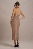 Lilabelle Rose Gold Plisse Sequin Bandeau Midi Dress