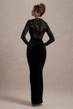 Loving Look Black Lace Long-Sleeve Twisted Split Maxi Dress