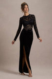 Loving Look Black Lace Long-Sleeve Twisted Split Maxi Dress