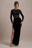 Loving Look Black Lace Long-Sleeve Twisted Split Maxi Dress