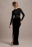 Loving Look Black Lace Long-Sleeve Twisted Split Maxi Dress