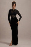 Loving Look Black Lace Long-Sleeve Twisted Split Maxi Dress