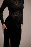 Loving Look Black Lace Long-Sleeve Twisted Split Maxi Dress