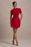 Carabella Red High-Neck Short-Sleeve Mini Dress