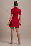Carabella Red High-Neck Short-Sleeve Mini Dress