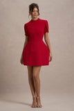 Carabella Red High-Neck Short-Sleeve Mini Dress