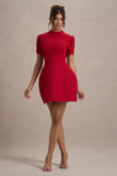 Carabella Red High-Neck Short-Sleeve Mini Dress