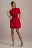 Carabella Red High-Neck Short-Sleeve Mini Dress