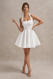 Peggy White Halter-Neck Skater Mini Dress