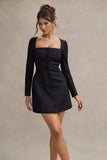 Andie Black Tailored Square-Neck Mini Dress