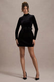 Charm Black Velvet Turtleneck Long-Sleeve Belted Mini Dress