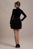 Charm Black Velvet Turtleneck Long-Sleeve Belted Mini Dress