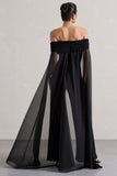 Zita Black Bardot Jumpsuit With Chiffon Cape