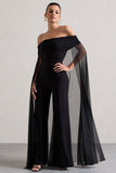 Zita Black Bardot Jumpsuit With Chiffon Cape