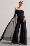 Zita Black Bardot Jumpsuit With Chiffon Cape