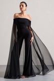 Zita Black Bardot Jumpsuit With Chiffon Cape