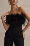 Delta Black Feather Bandeau Wide-Leg Jumpsuit
