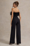 Delta Black Feather Bandeau Wide-Leg Jumpsuit