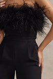 Delta Black Feather Bandeau Wide-Leg Jumpsuit