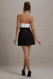 Clare Black & White Ruffled Strapless Tailored Mini Dress
