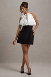 Clare Black & White Ruffled Strapless Tailored Mini Dress