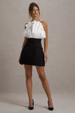 Clare Black & White Ruffled Strapless Tailored Mini Dress