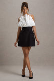 Clare Black & White Ruffled Strapless Tailored Mini Dress