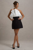 Clare Black & White Ruffled Strapless Tailored Mini Dress