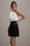 Clare Black & White Ruffled Strapless Tailored Mini Dress