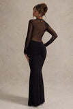 Brittany Black Mesh Insert Maxi Dress