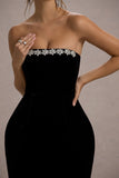 Naia Black Velvet Embellished Bandeau Mini Dress