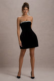 Naia Black Velvet Embellished Bandeau Mini Dress