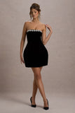 Naia Black Velvet Embellished Bandeau Mini Dress