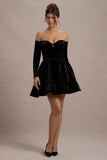 Ottie Black Velvet Bardot Skater Mini Dress