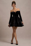 Ottie Black Velvet Bardot Skater Mini Dress