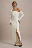 Nerina Cream Asymmetric Long-Sleeve Split Maxi Dress
