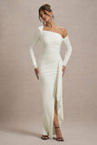 Nerina Cream Asymmetric Long-Sleeve Split Maxi Dress