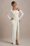 Nerina Cream Asymmetric Long-Sleeve Split Maxi Dress