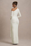 Nerina Cream Asymmetric Long-Sleeve Split Maxi Dress