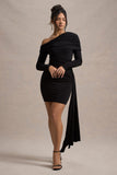 Savita Black Ruched Asymmetric Mini Dress With Drape