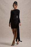 Savita Black Ruched Asymmetric Mini Dress With Drape