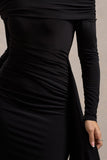 Savita Black Ruched Asymmetric Mini Dress With Drape