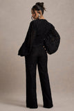 Calamina Black Lace Plunge-Neck Wide-Leg Jumpsuit